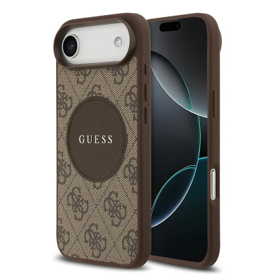 Apple iPhone 17 Air Case Guess Original Licensed M-safe Charging Feature Circle Classic Cover Text Logo Brown