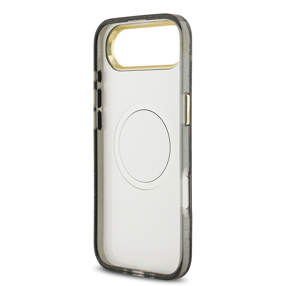 Apple iPhone 17 Air Case Guess Original Licensed M-safe Charging Feature Glittery Flower Patterned Metal Camera Frame Triangle Logo Cover - 29