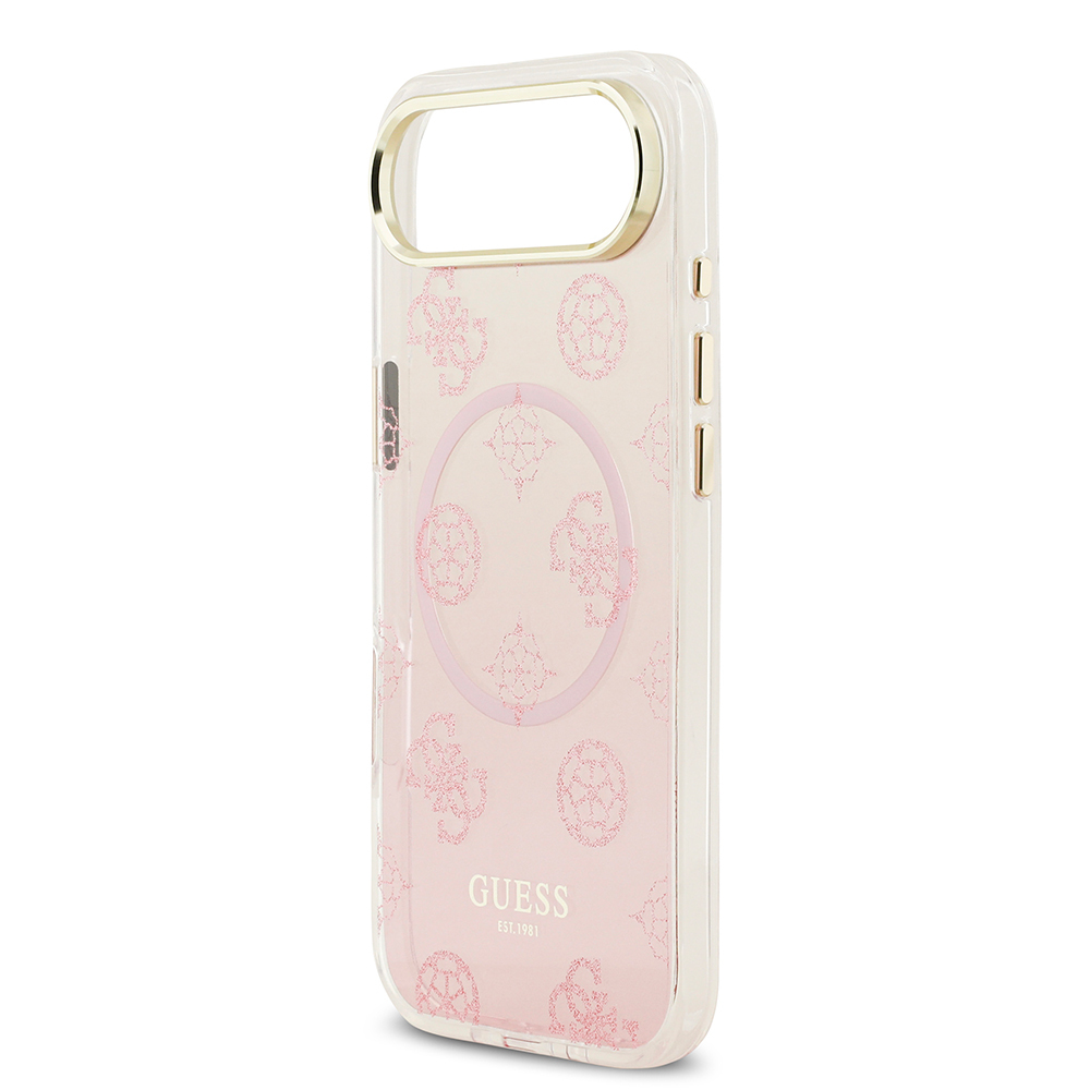 Apple iPhone 17 Air Case Guess Original Licensed M-Safe Charging Feature Glittery Peony Patterned Silicone Cover - 8