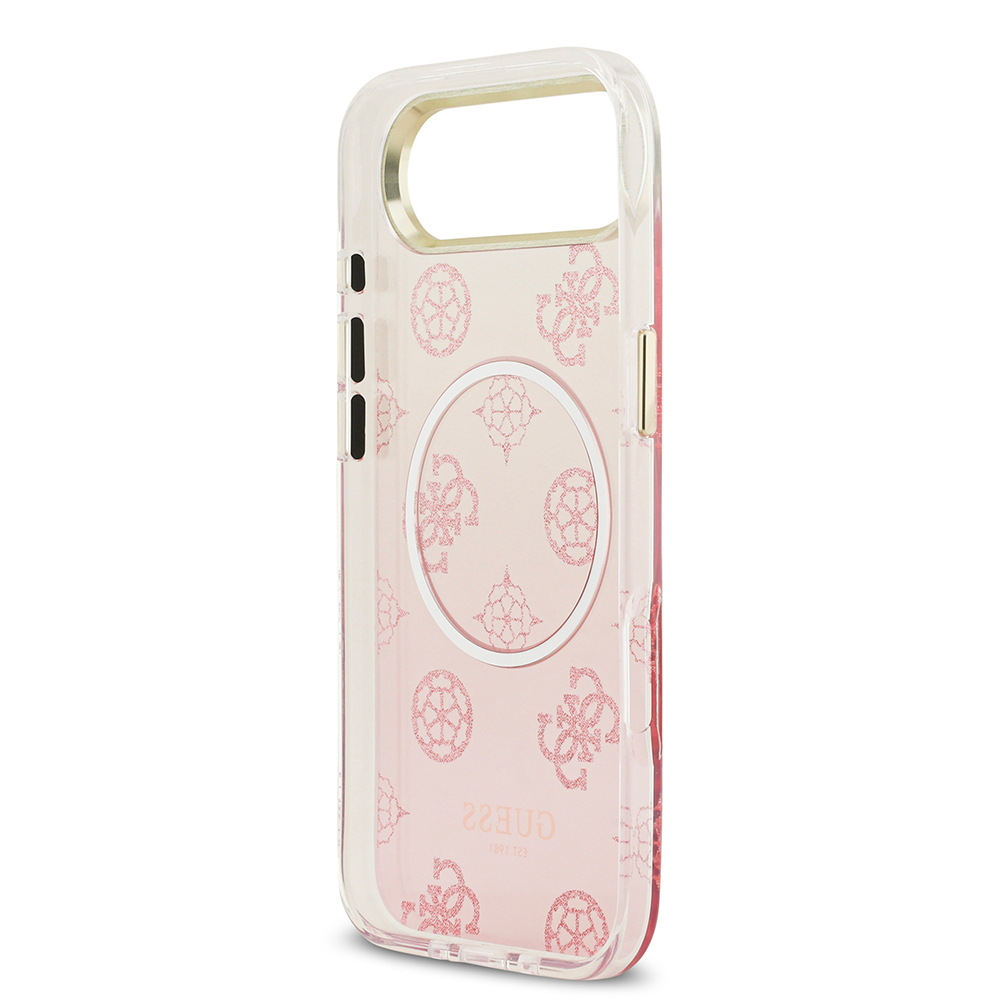 Apple iPhone 17 Air Case Guess Original Licensed M-Safe Charging Feature Glittery Peony Patterned Silicone Cover - 9