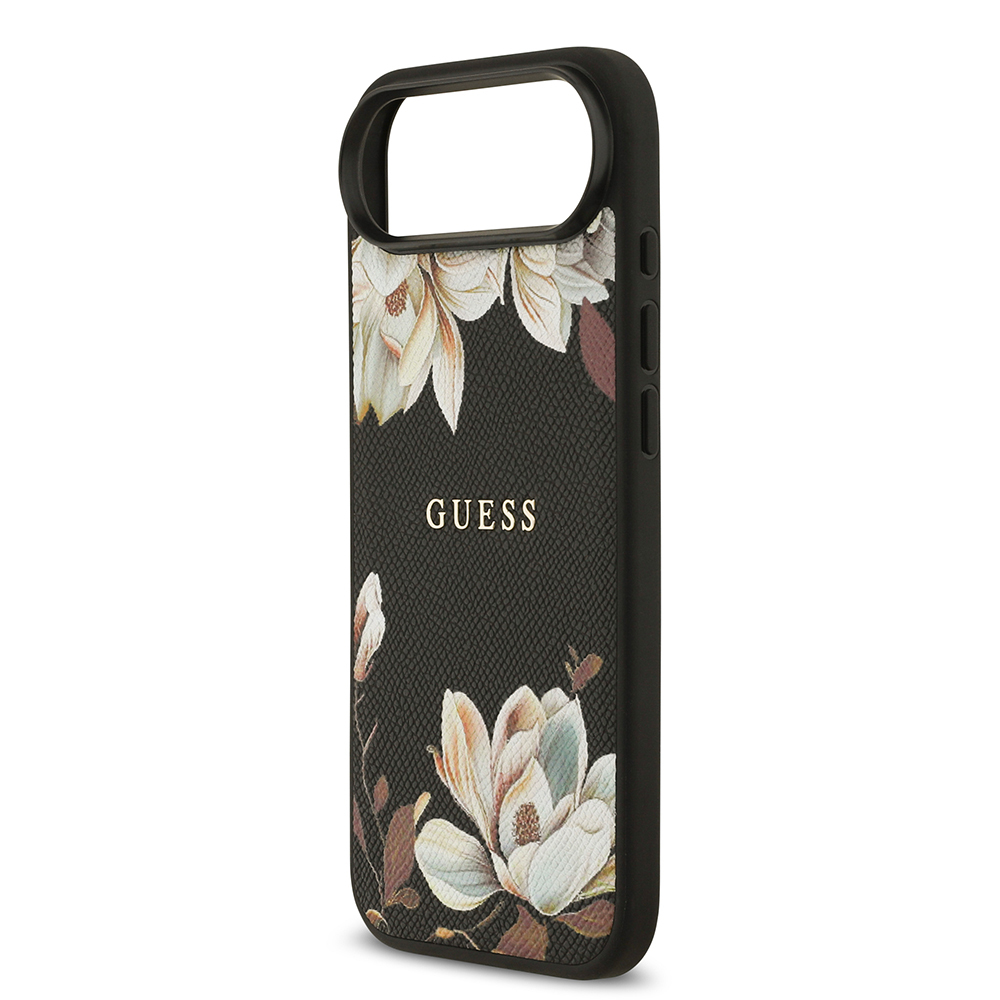 Apple iPhone 17 Air Case Guess Original Licensed M-Safe Charging Feature Grained Flower Design Metal Lettering Logo Cover - 15