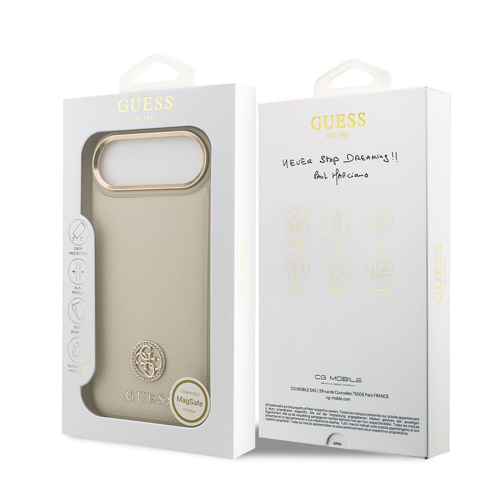 Apple iPhone 17 Air Case Guess Original Licensed M-Safe Charging Feature Grained Text and Stone 4G Logo Cover - 11