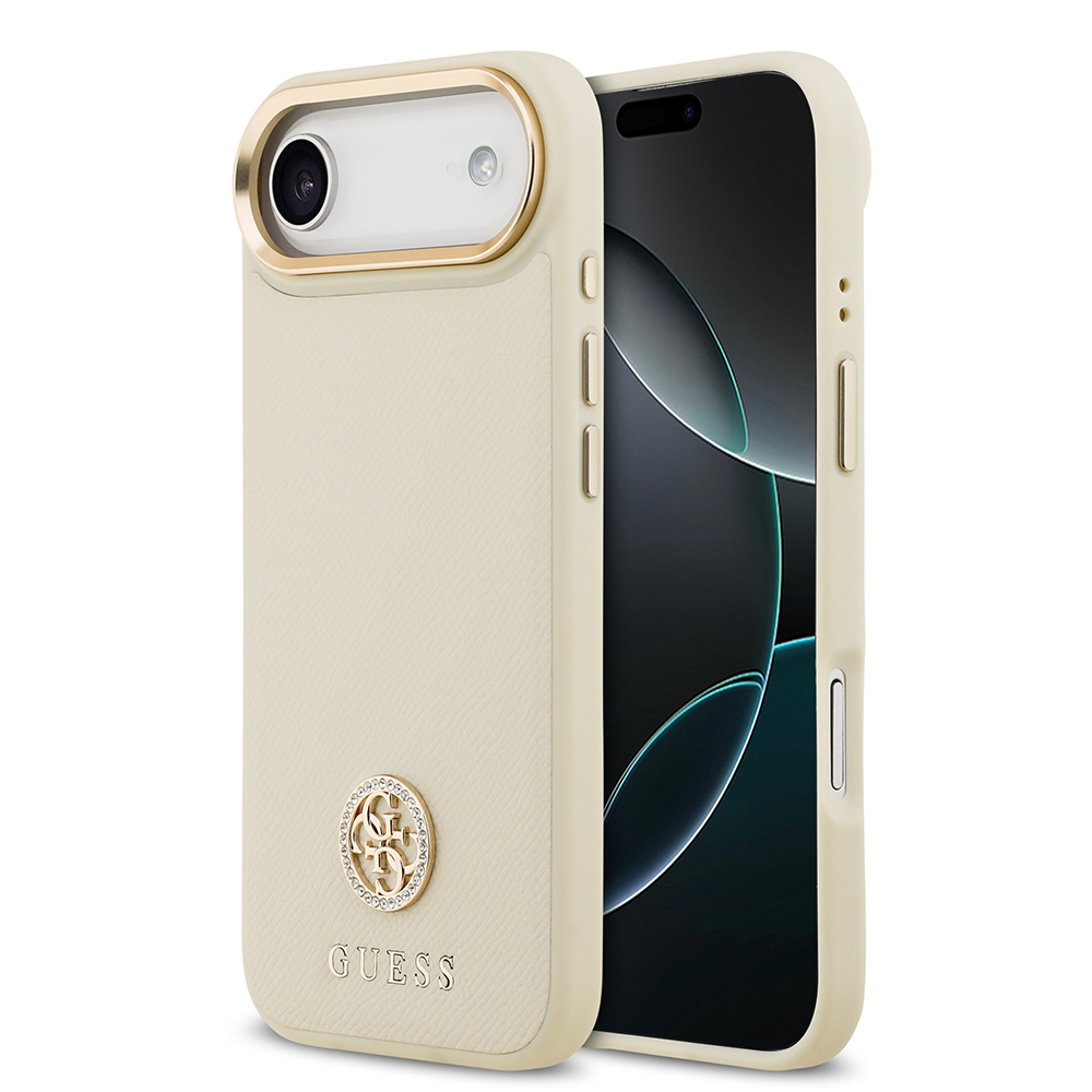 Apple iPhone 17 Air Case Guess Original Licensed M-Safe Charging Feature Grained Text and Stone 4G Logo Cover - 2