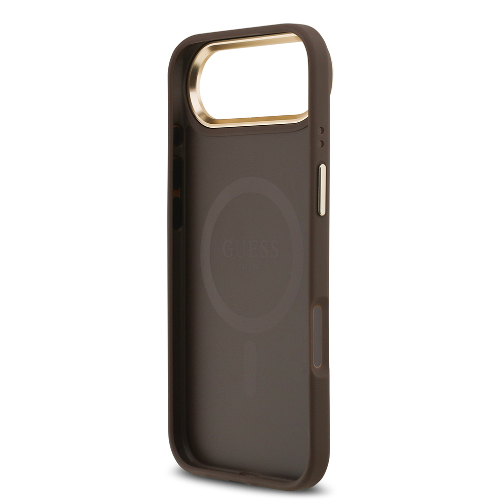 Apple iPhone 17 Air Case Guess Original Licensed M-Safe Charging Feature Grained Text and Stone 4G Logo Cover - 24
