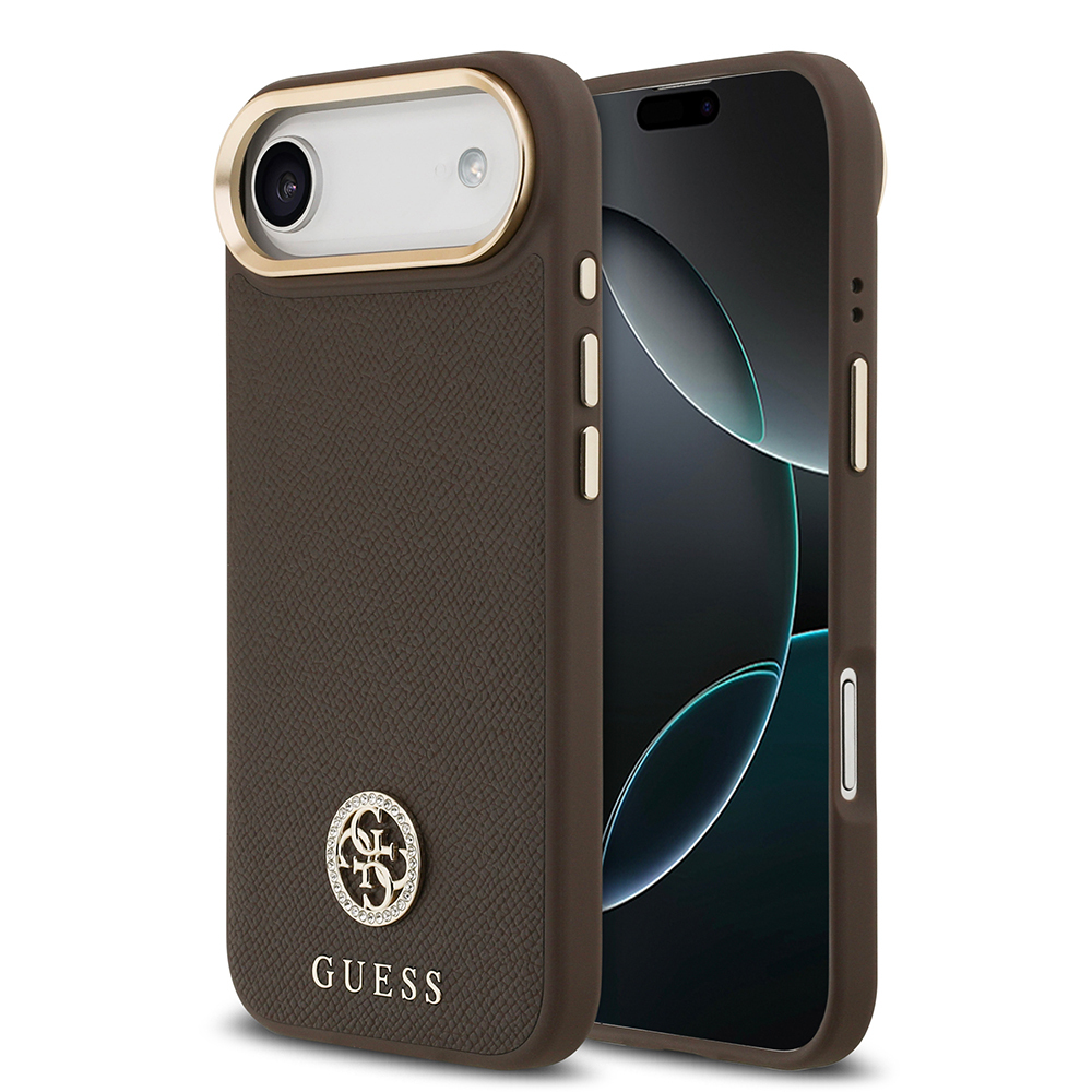 Apple iPhone 17 Air Case Guess Original Licensed M-Safe Charging Feature Grained Text and Stone 4G Logo Cover - 4