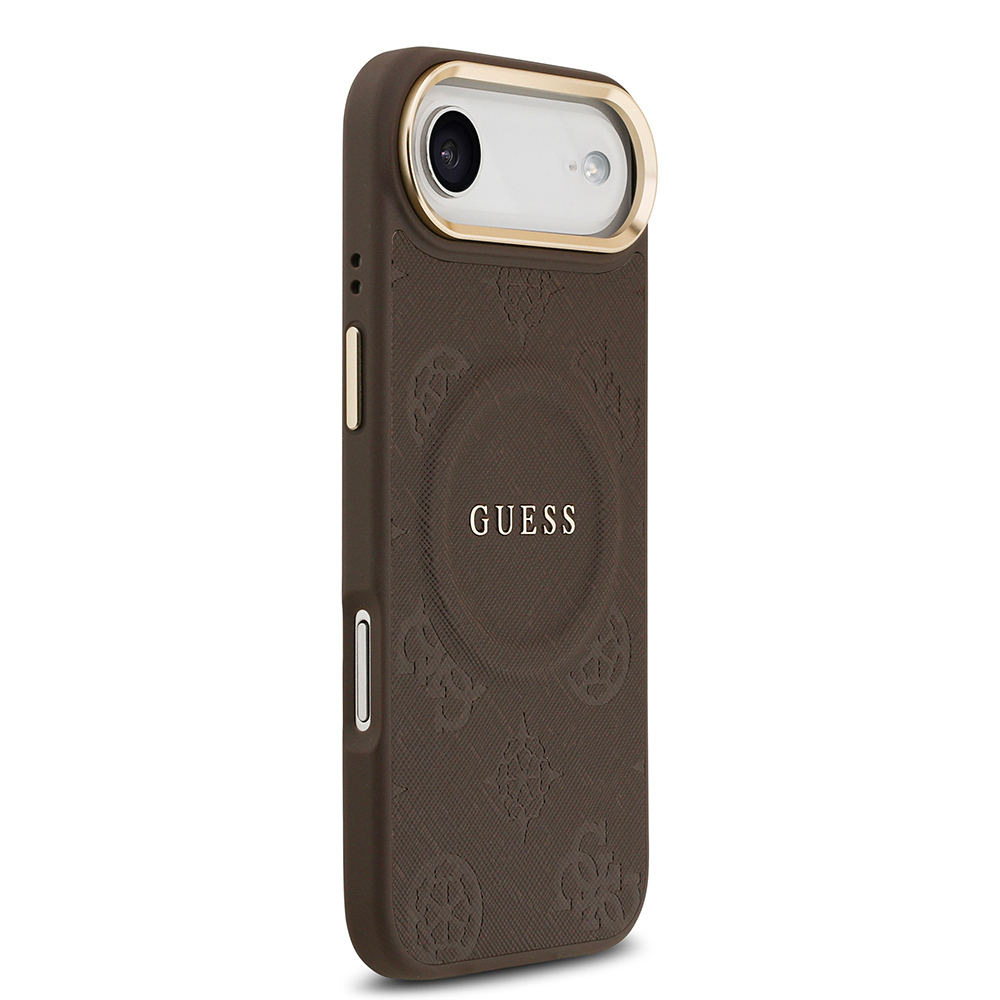 Apple iPhone 17 Air Case Guess Original Licensed M-safe Charging Feature Hot Printed Text Logo PU Leather Peony Cover - 7