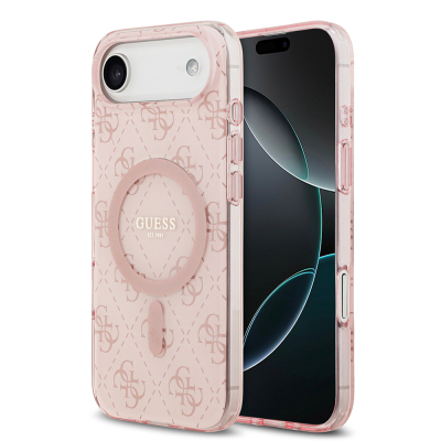 Apple iPhone 17 Air Case Guess Original Licensed M-Safe Charging Feature IML Printed Classic Logo 4G Patterned Cover Pink