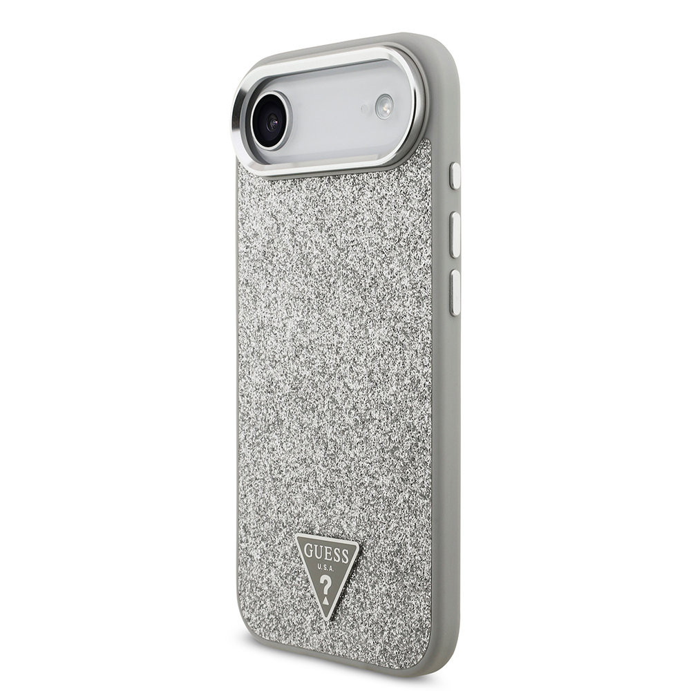 Apple iPhone 17 Air Case Guess Original Licensed M-Safe Charging Feature Metal Camera Frame Triangle Logo Glitter Cover - 6