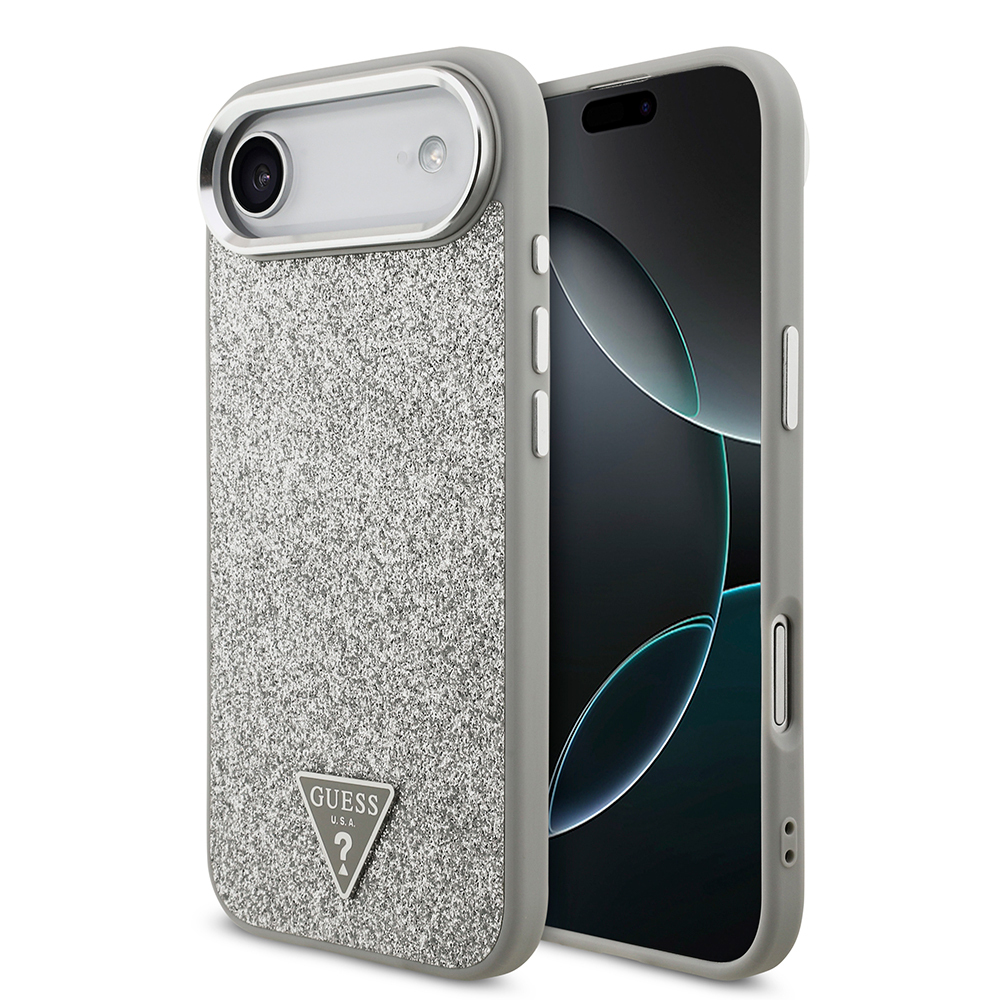 Apple iPhone 17 Air Case Guess Original Licensed M-Safe Charging Feature Metal Camera Frame Triangle Logo Glitter Cover - 2