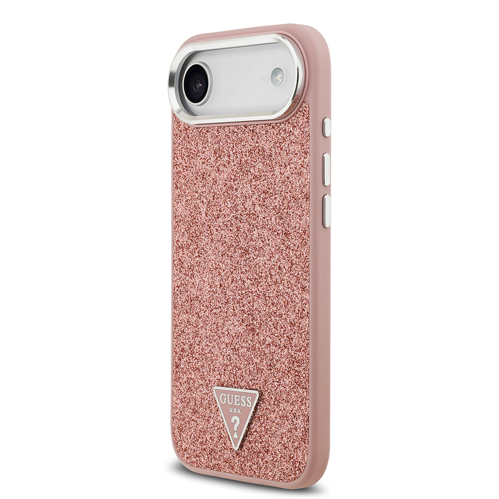 Apple iPhone 17 Air Case Guess Original Licensed M-Safe Charging Feature Metal Camera Frame Triangle Logo Glitter Cover - 12