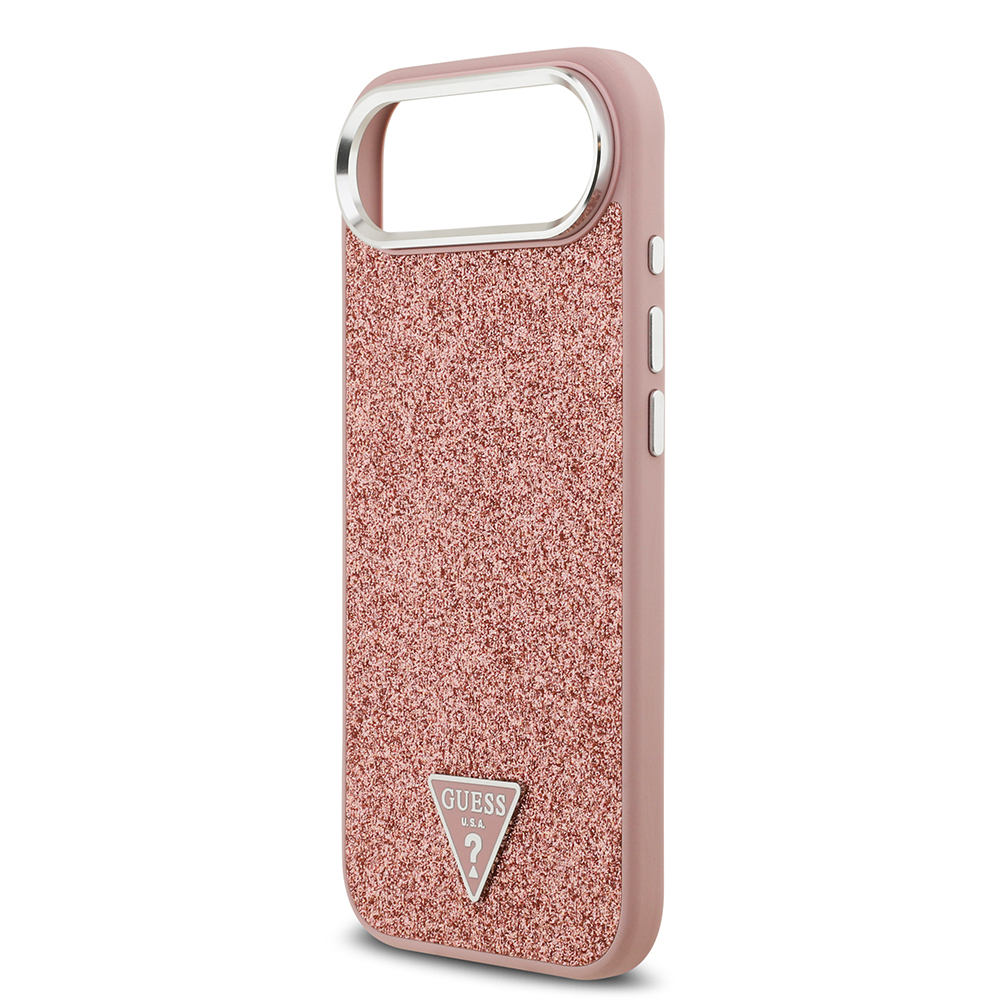 Apple iPhone 17 Air Case Guess Original Licensed M-Safe Charging Feature Metal Camera Frame Triangle Logo Glitter Cover - 16