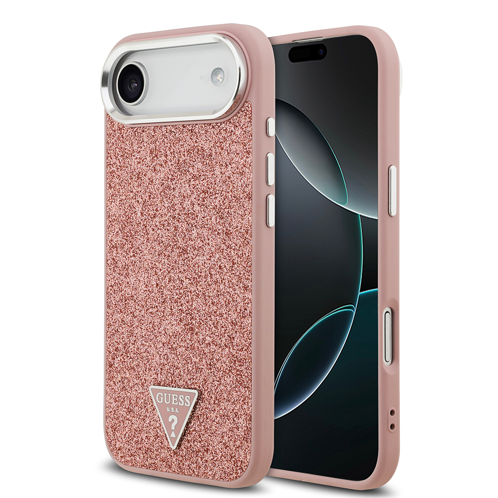 Apple iPhone 17 Air Case Guess Original Licensed M-Safe Charging Feature Metal Camera Frame Triangle Logo Glitter Cover - 3