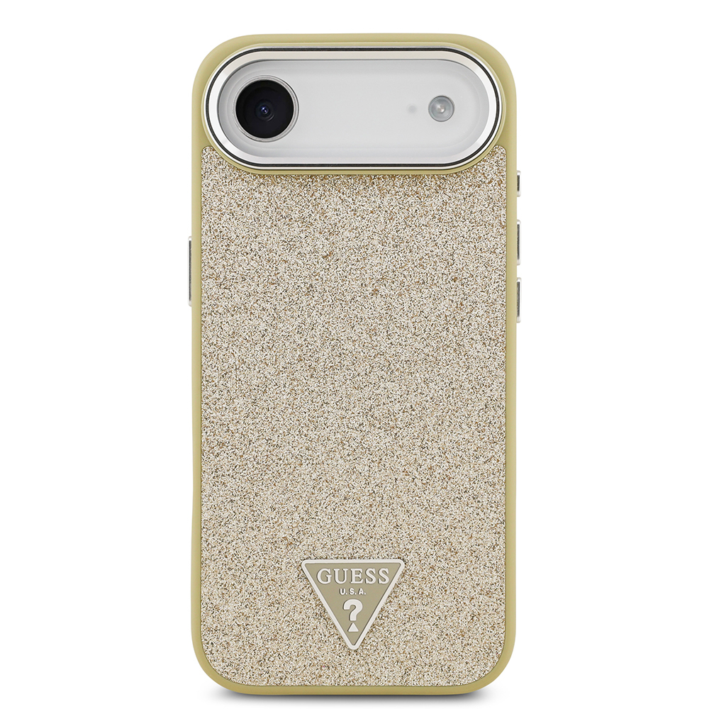 Apple iPhone 17 Air Case Guess Original Licensed M-Safe Charging Feature Metal Camera Frame Triangle Logo Glitter Cover - 19