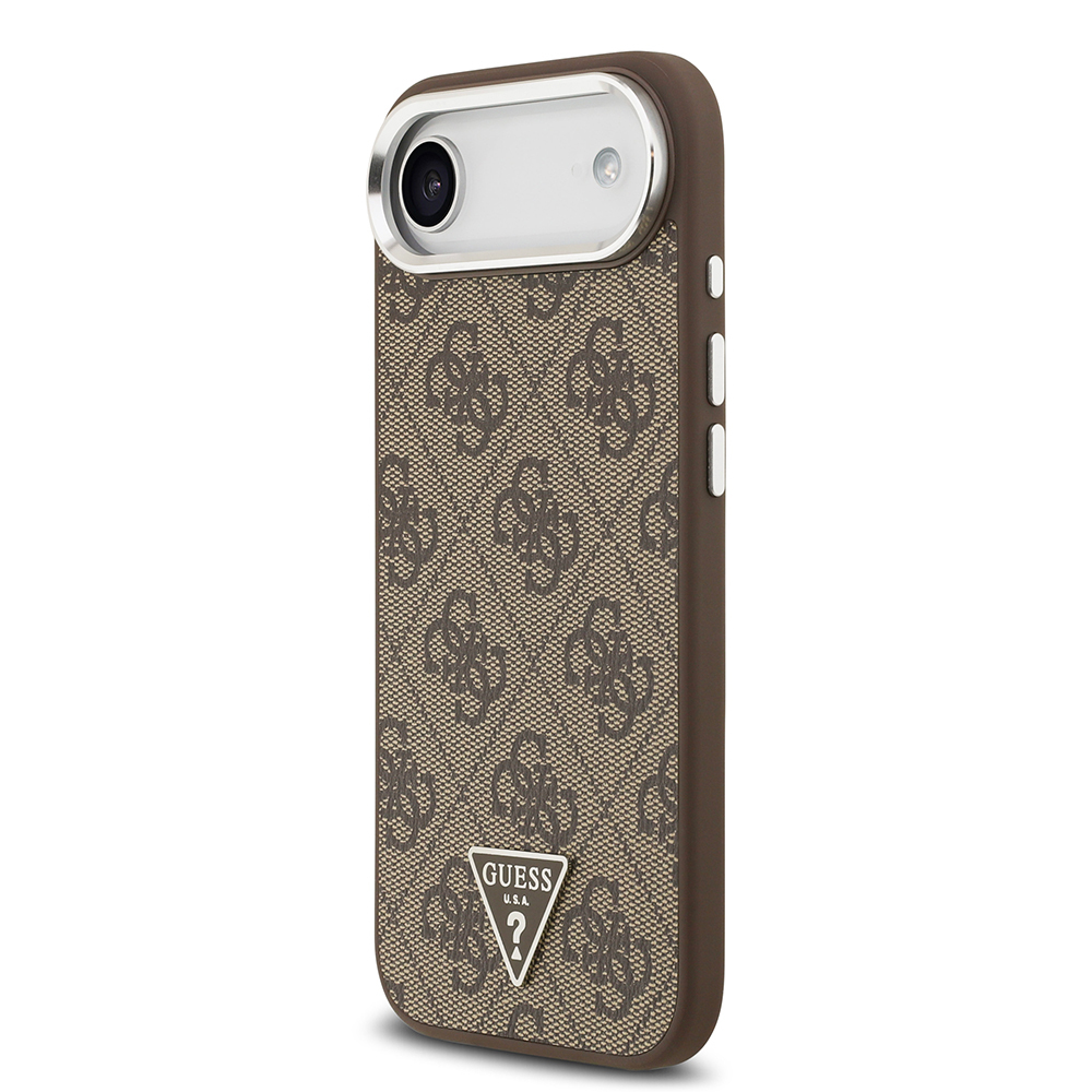 Apple iPhone 17 Air Case Guess Original Licensed M-safe Charging Feature Silver Metal Camera Frame Triangle Logo 4G Patterned Cover - 10