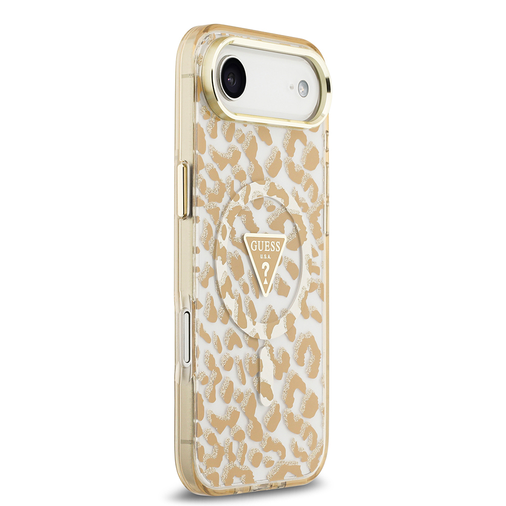 Apple iPhone 17 Air Case Guess Original Licensed M-Safe Charging Feature Triangle Logo Glitter Leopard Pattern Cover - 6