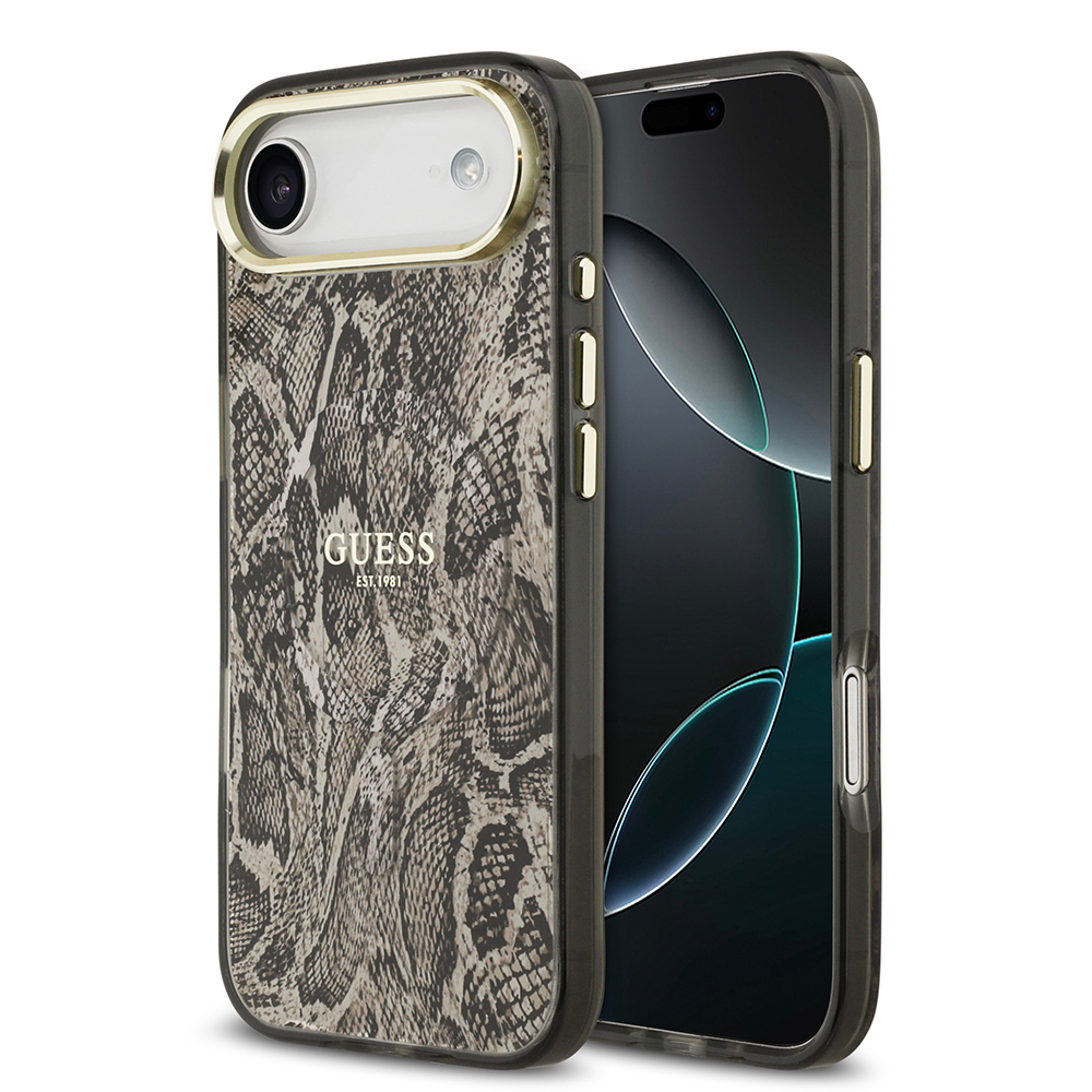 Apple iPhone 17 Air Case Guess Original Licensed M-safe Charging Featured Python Patterned Cover with Text Logo - 2