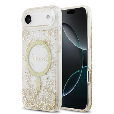 Apple iPhone 17 Air Case Guess Original Licensed M-safe Charging Transparent Resin Bottom Cover Gold
