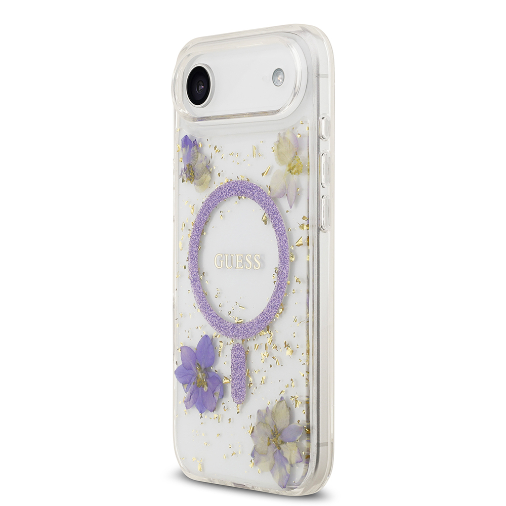 Apple iPhone 17 Air Case Guess Original Licensed M-safe Charging Transparent Resin Flowers Cover - 4