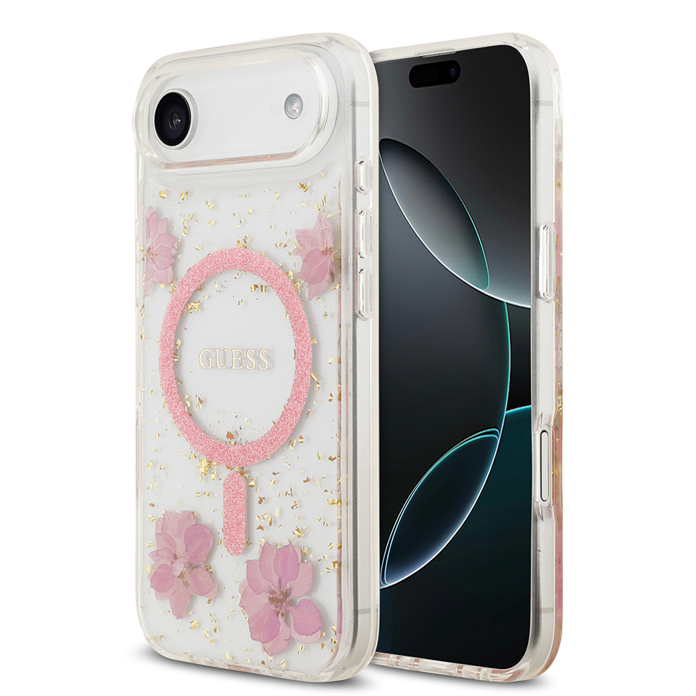 Apple iPhone 17 Air Case Guess Original Licensed M-safe Charging Transparent Resin Flowers Cover - 3