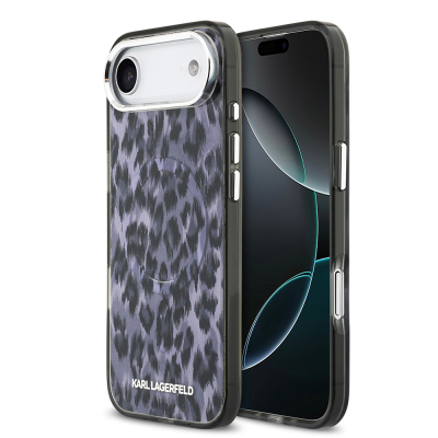 Apple iPhone 17 Air Case Karl Lagerfeld Original Licensed M-Safe Charging Feature IML Leopard Print Cover Black