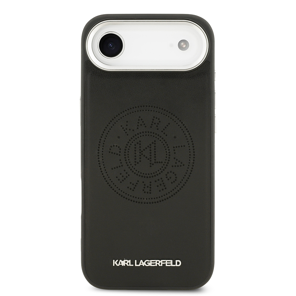 Apple iPhone 17 Air Case Karl Lagerfeld Original Licensed M-safe Charging Feature Perforated Design Metal Logo PU Leather Cover - 4