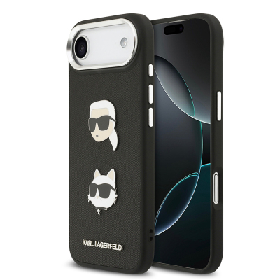 Apple iPhone 17 Air Case Karl Lagerfeld Original Licensed Metal Logo K&C Heads Pin Cover Black