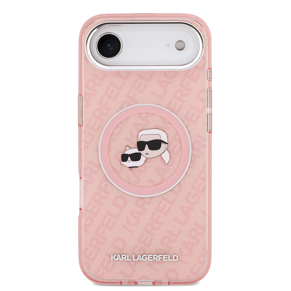 Apple iPhone 17 Air Case Karl Lagerfeld Original Licensed Shining Glittery Karl & Choupette Heads Cover - 6