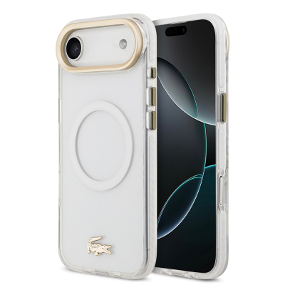 Apple iPhone 17 Air Case Lacoste Original Licensed M-Safe Charging Feature Gold Crocodile Logo Frosted Cover White