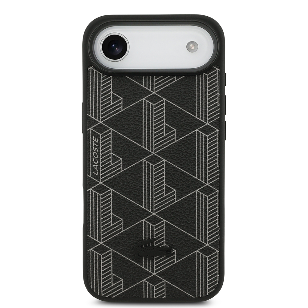 Apple iPhone 17 Air Case Lacoste Original Licensed M-Safe Charging Feature PU Leather Design Card Holder Mixed Monogram Pattern Cover - 13