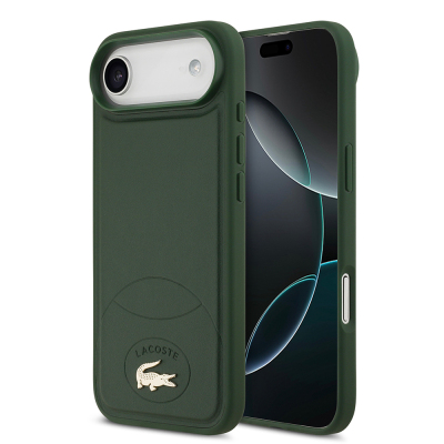 Apple iPhone 17 Air Case Lacoste Original Licensed M-Safe Charging Feature PU Leather Design Metal Logo Cover Green