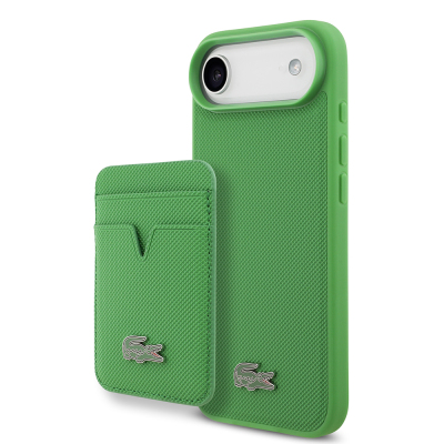 Apple iPhone 17 Air Case Lacoste Original Licensed M-Safe Charging Feature PU Pique Pattern Metal Logo Card Holder Cover Green