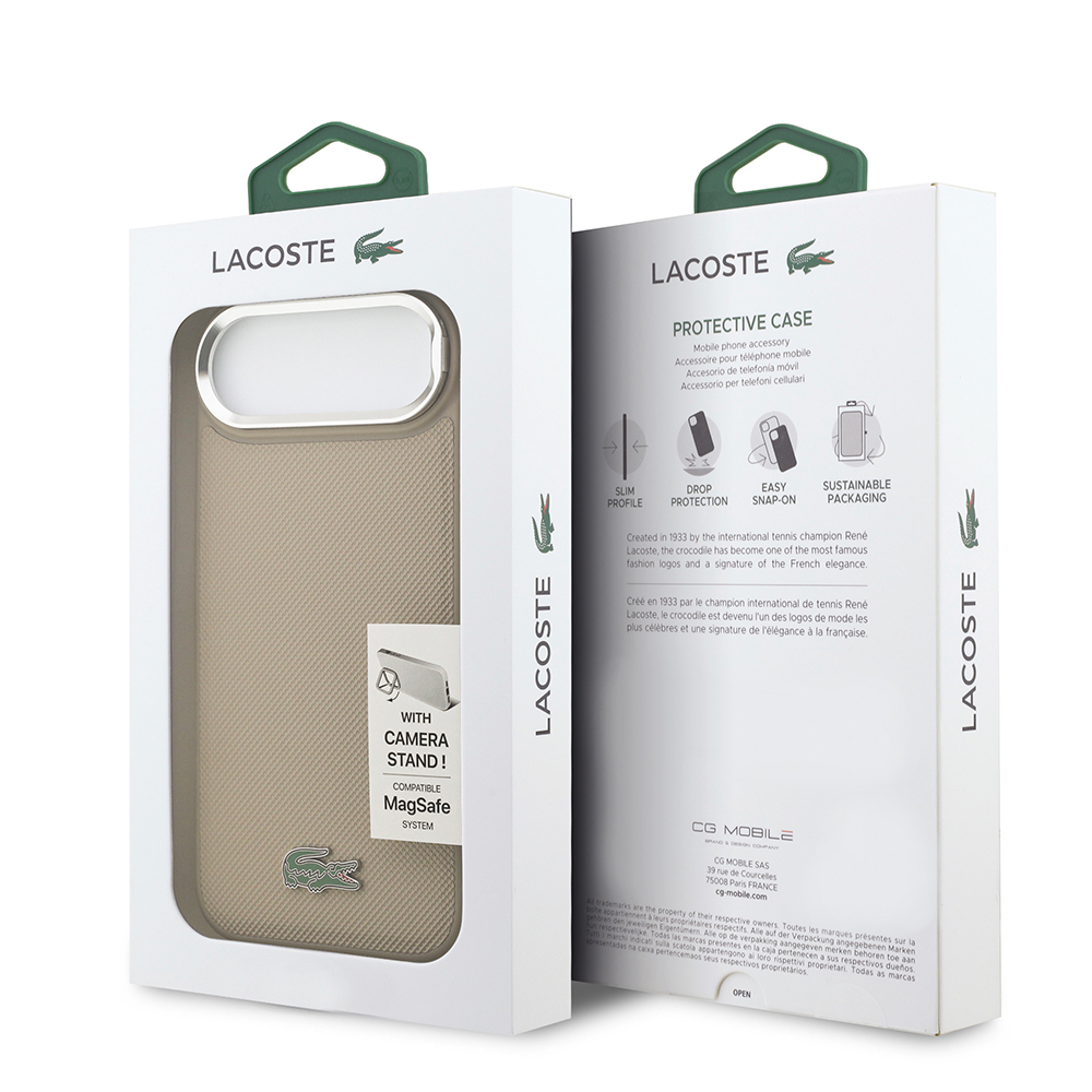 Apple iPhone 17 Air Case Lacoste Original Licensed M-safe Charging Feature PU Pique Pattern Stand Metal Logo Cover - 10