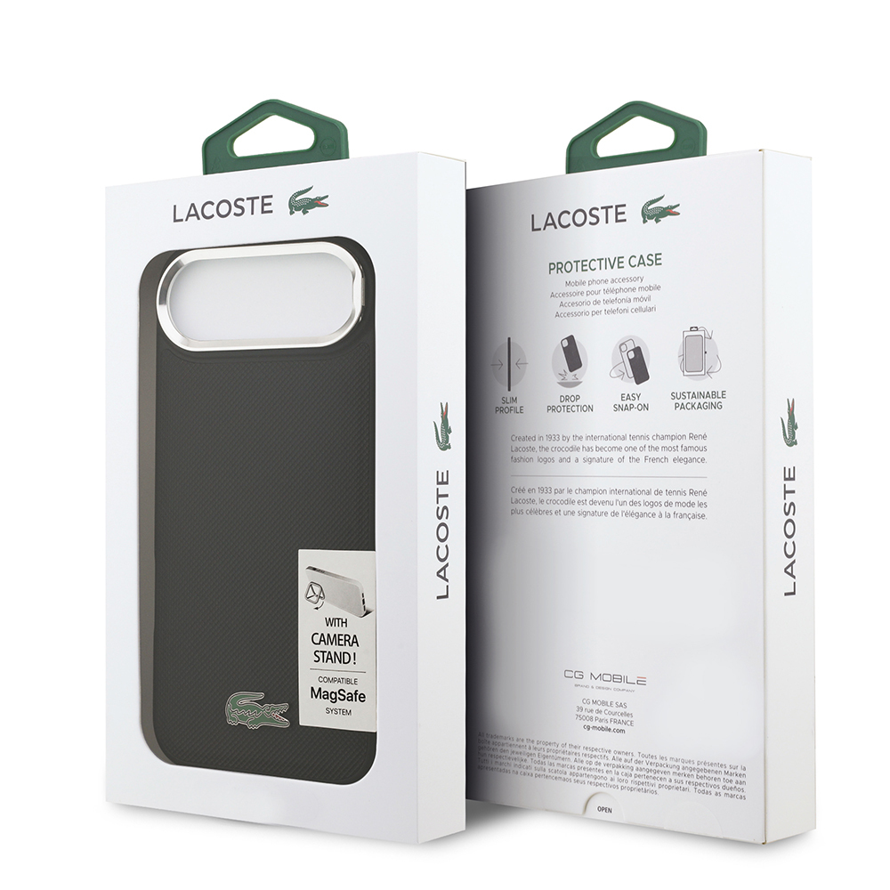 Apple iPhone 17 Air Case Lacoste Original Licensed M-safe Charging Feature PU Pique Pattern Stand Metal Logo Cover - 17