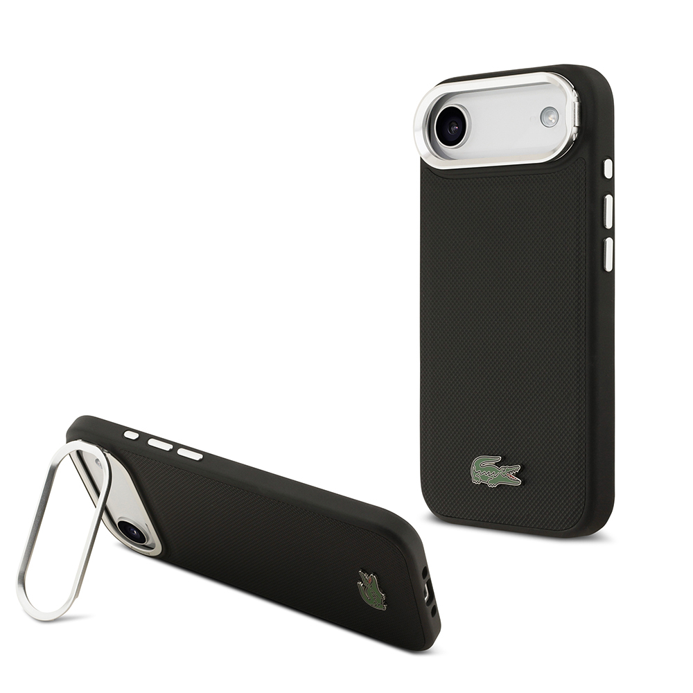 Apple iPhone 17 Air Case Lacoste Original Licensed M-safe Charging Feature PU Pique Pattern Stand Metal Logo Cover - 3
