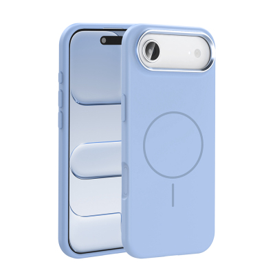 Apple iPhone 17 Air Case M-Safe Charging Feature Metal Camera Frame Zore Edi Silicone Cover Açık Mavi