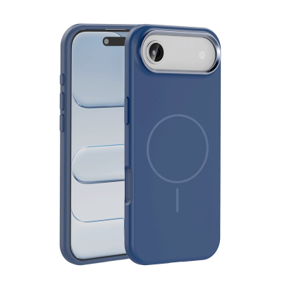 Apple iPhone 17 Air Case M-Safe Charging Feature Metal Camera Frame Zore Edi Silicone Cover Navy blue