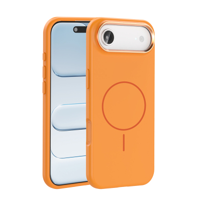 Apple iPhone 17 Air Case M-Safe Charging Feature Metal Camera Frame Zore Edi Silicone Cover Orange