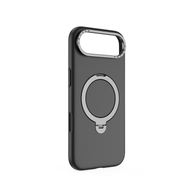 Apple iPhone 17 Air Case M-safe Charging Feature Metal Stand Liquid Silicone Lenses CK223 Cover Black