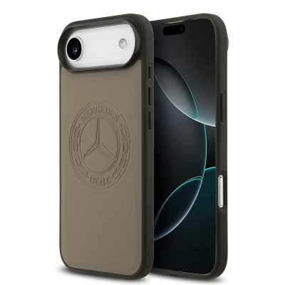 Apple iPhone 17 Air Case Mercedes Benz Original Licensed M-Safe Charging Feature Genuine Leather Nostalgic Star Design Cover Brown