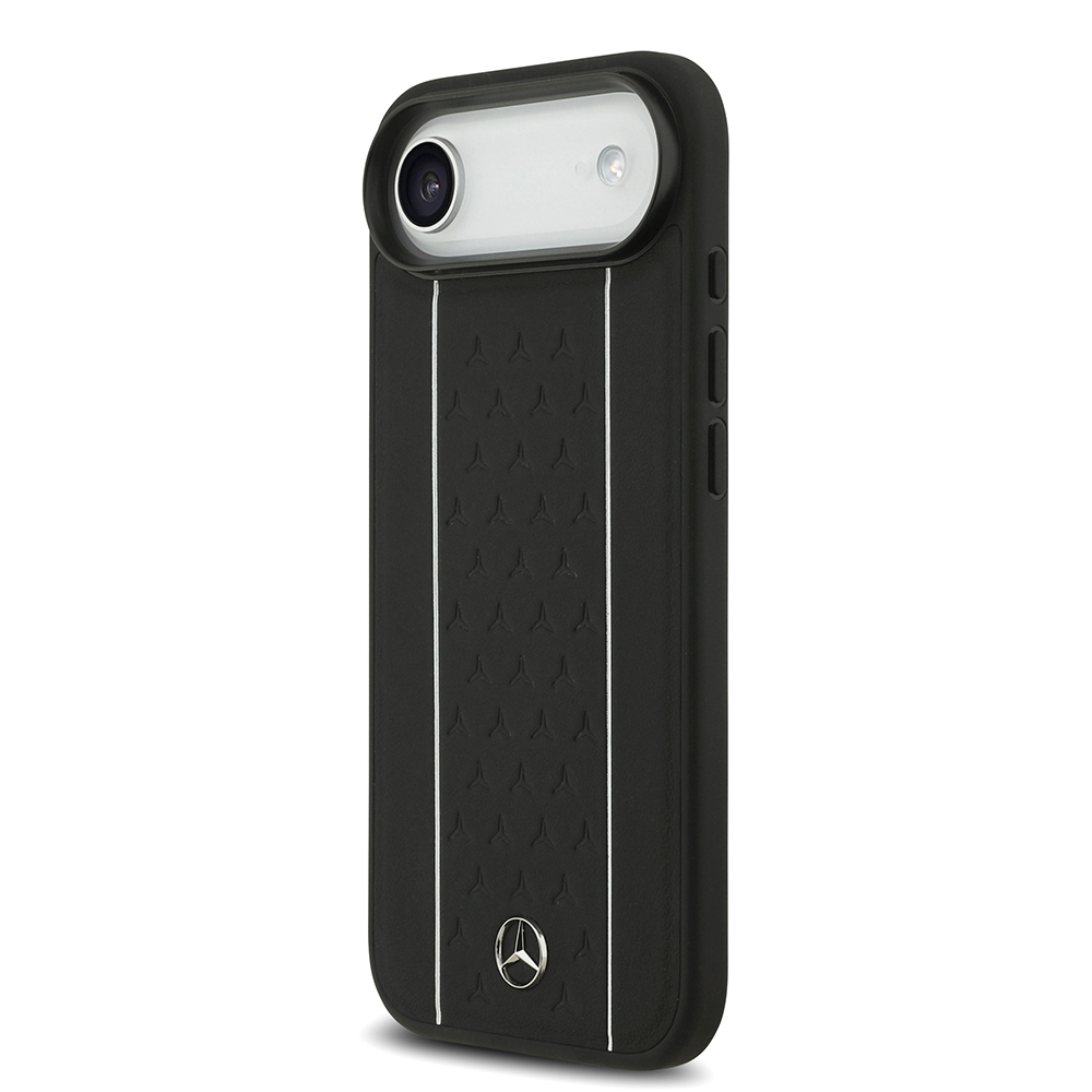 Apple iPhone 17 Air Case Mercedes Benz Original Licensed M-Safe Charging Feature Striped Star Patterned Metal Logo Leather Cover - 3