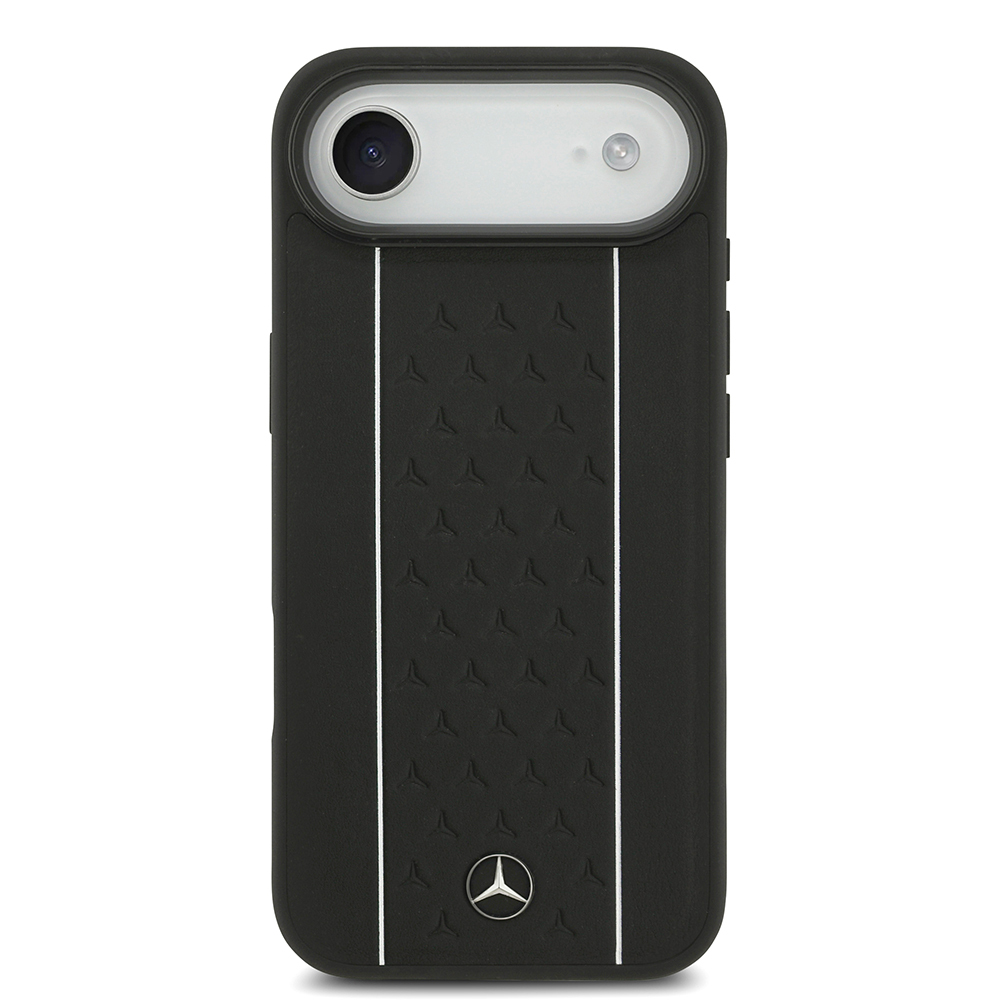 Apple iPhone 17 Air Case Mercedes Benz Original Licensed M-Safe Charging Feature Striped Star Patterned Metal Logo Leather Cover - 4