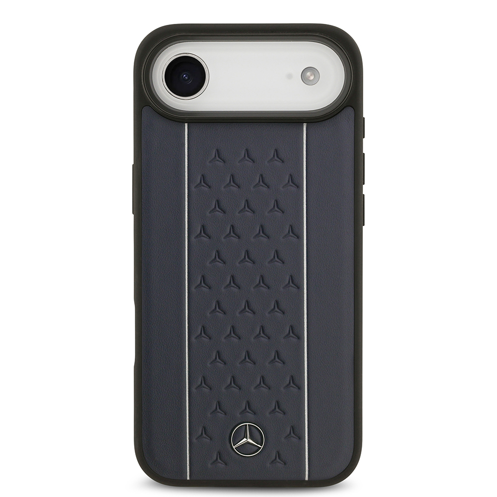 Apple iPhone 17 Air Case Mercedes Benz Original Licensed M-Safe Charging Feature Striped Star Patterned Metal Logo Leather Cover - 12