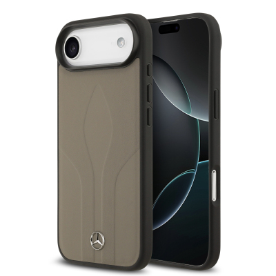 Apple iPhone 17 Air Case Mercedes Benz Original Licensed M-Safe Charging Feature Textured Patterned Leather Cover Brown