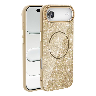 Apple iPhone 17 Air Case Shining Glitter Zore Okso Cover M-safe Charging Feature Gold
