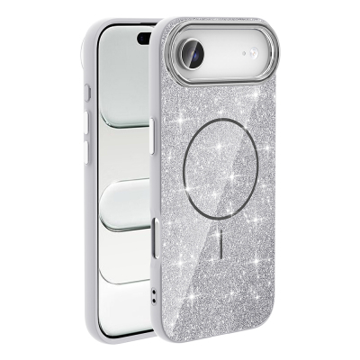 Apple iPhone 17 Air Case Shining Glitter Zore Okso Cover M-safe Charging Feature White