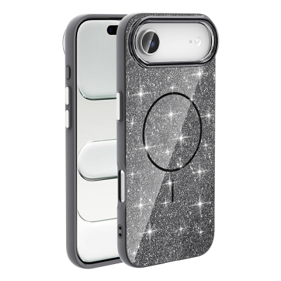 Apple iPhone 17 Air Case Shining Glitter Zore Okso Cover M-safe Charging Feature Black