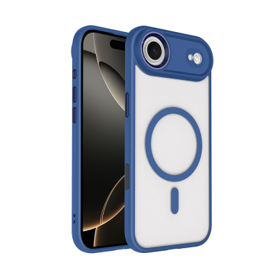 Apple iPhone 17 Air Case Wireless Charging Zore Chrome M-safe Silicone Cover Navy blue