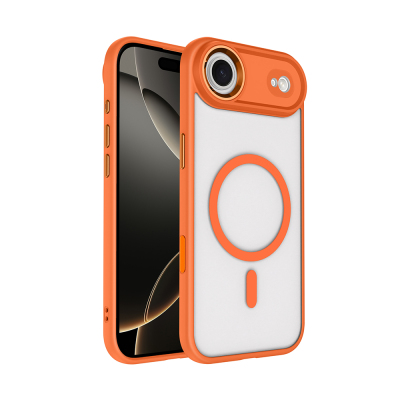 Apple iPhone 17 Air Case Wireless Charging Zore Chrome M-safe Silicone Cover Orange