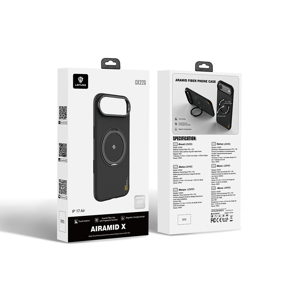 Apple iPhone 17 Air Case with M-safe Charging Feature and Metal Stand Lenyes CK225 Kevlar Cover - 11