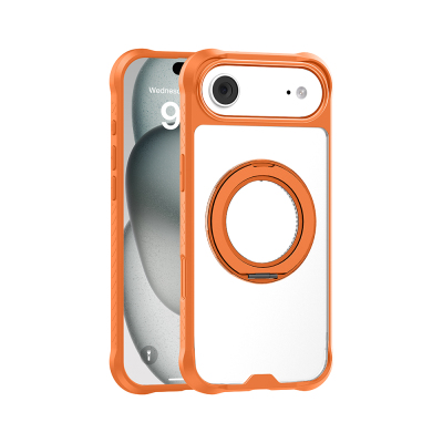 Apple iPhone 17 Air Case with M-safe Charging, Finger Ring Stand, Airbag Design, Mutural Obsidian Series Cover Orange